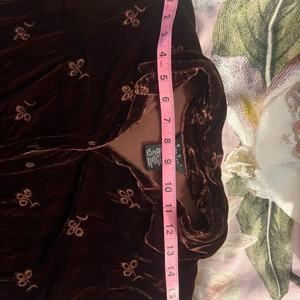 ECI Rich Brown Velvet Shirt with Floral Embroidery - Picture 2 of 10